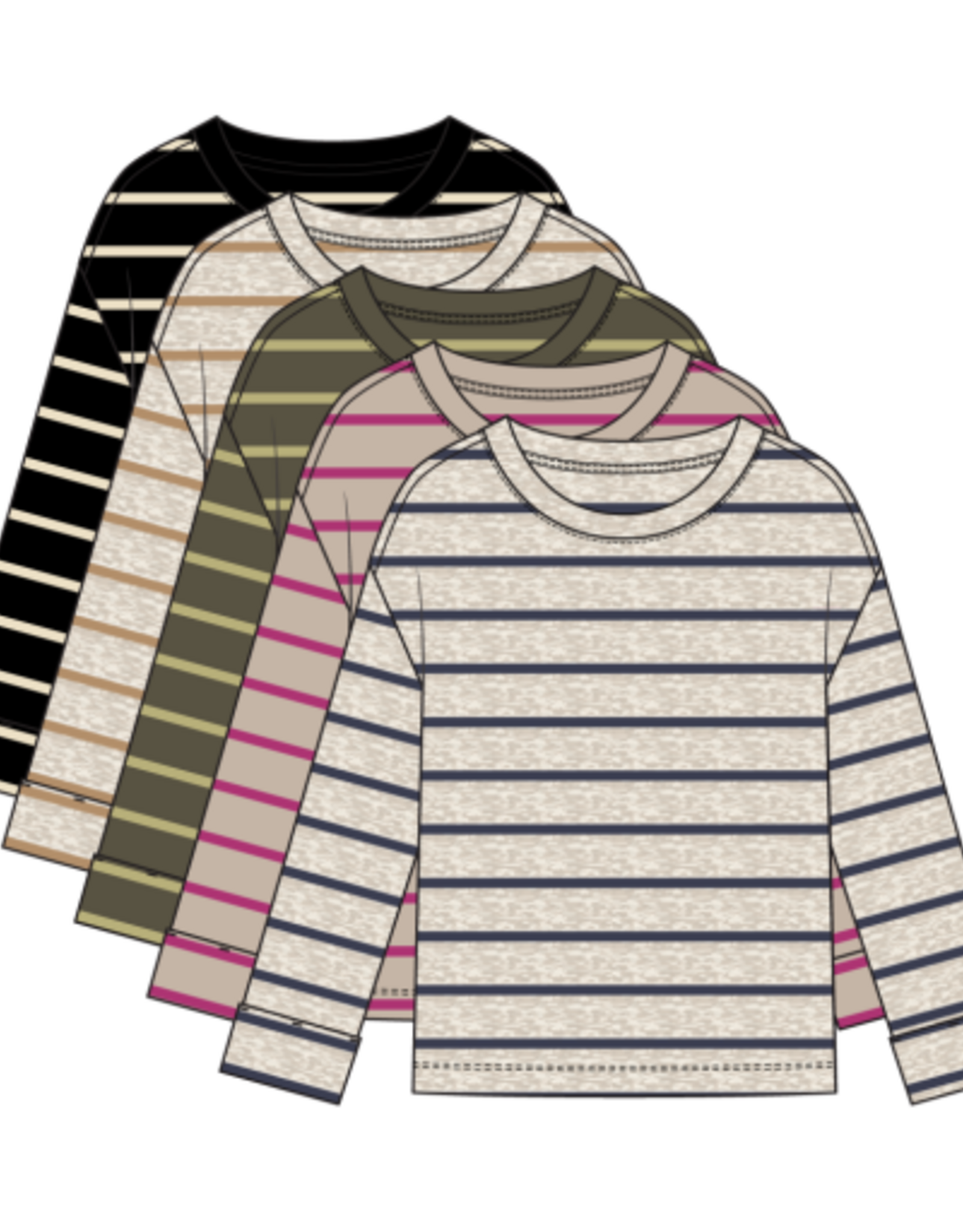 TRIBAL Long Sleeve Striped Crew