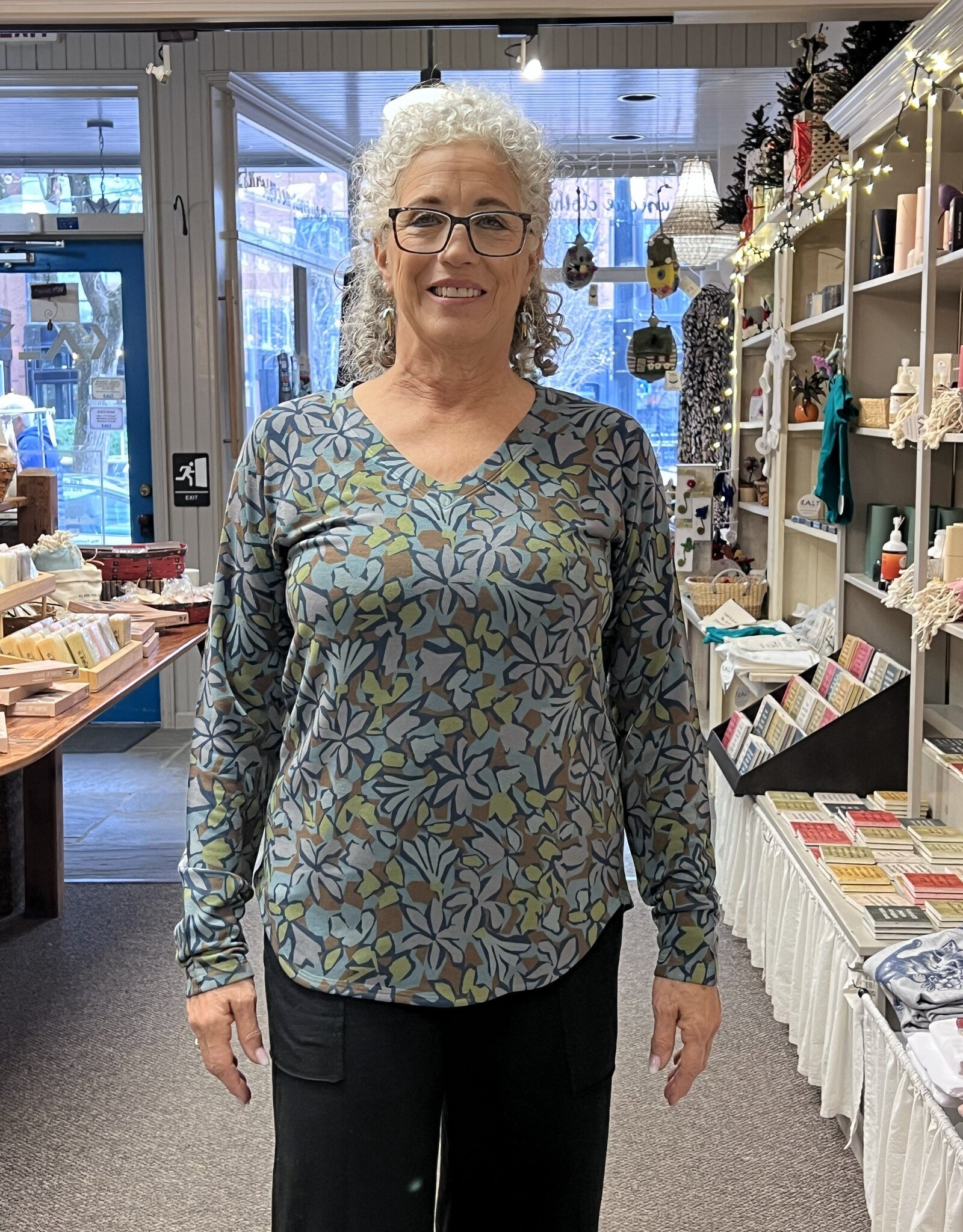 Nally & Millie Cozy Autumn Foliage V-Neck Top