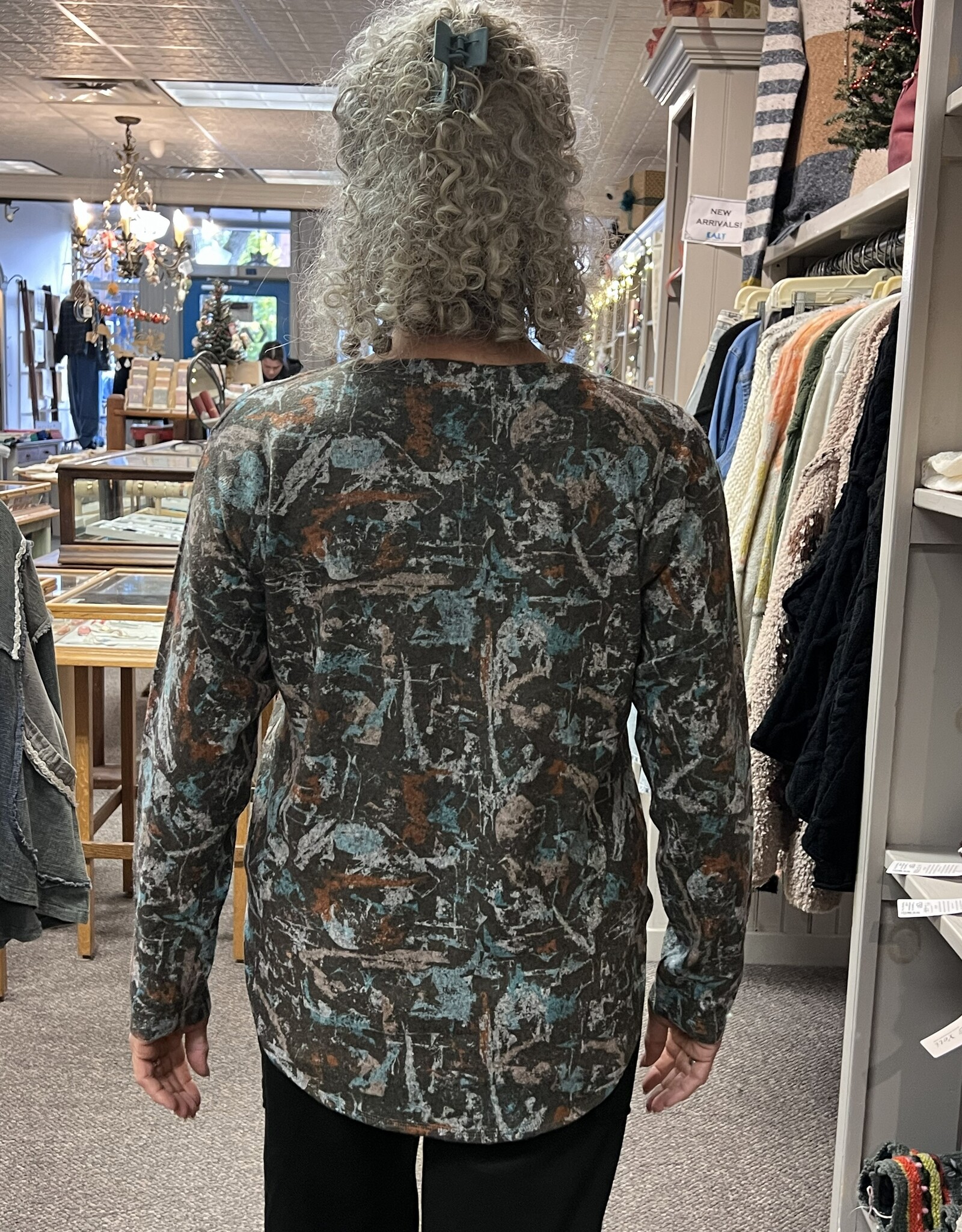 Nally & Millie Mosaic V-Neck Knit Top