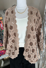 POL Clothing  Floral Contrast Crochet Sweater