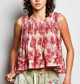 POL Clothing Pintuck Floral Top