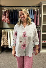 Tempo Paris Linen Floral Button Front Top