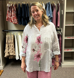 Tempo Paris Linen Floral Button Front Top