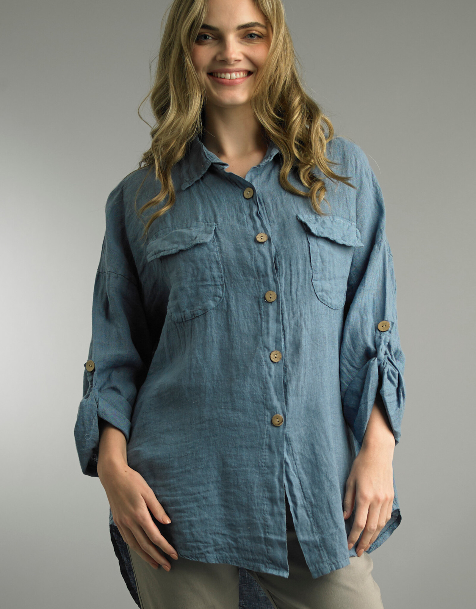 Tempo Paris Linen  Button Up Top