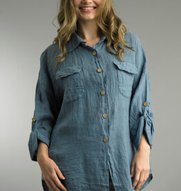Tempo Paris Linen  Button Up Top