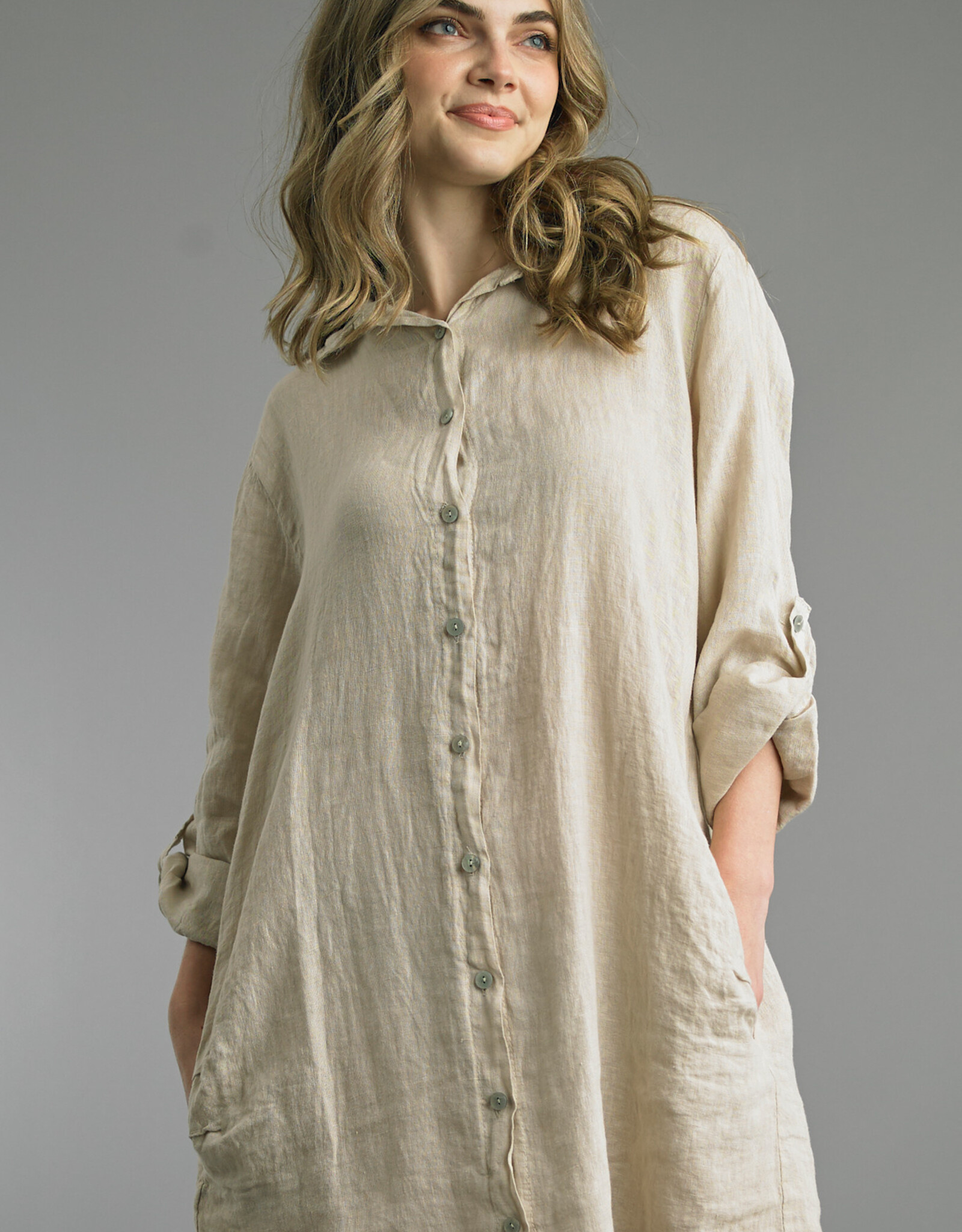 Tempo Paris Classic LInen Shirt Dress