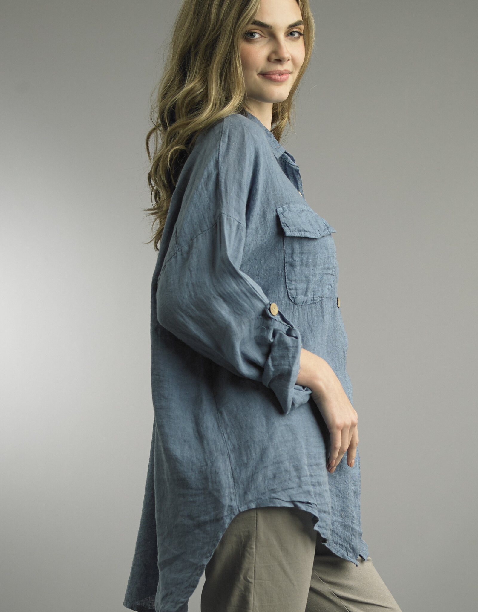 Tempo Paris Linen  Button Up Top