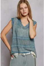 POL Clothing Sleeveless Lace Trim Top