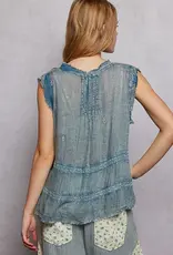 POL Clothing Sleeveless Lace Trim Top