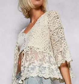 POL Clothing Crochet Floral Cardigan