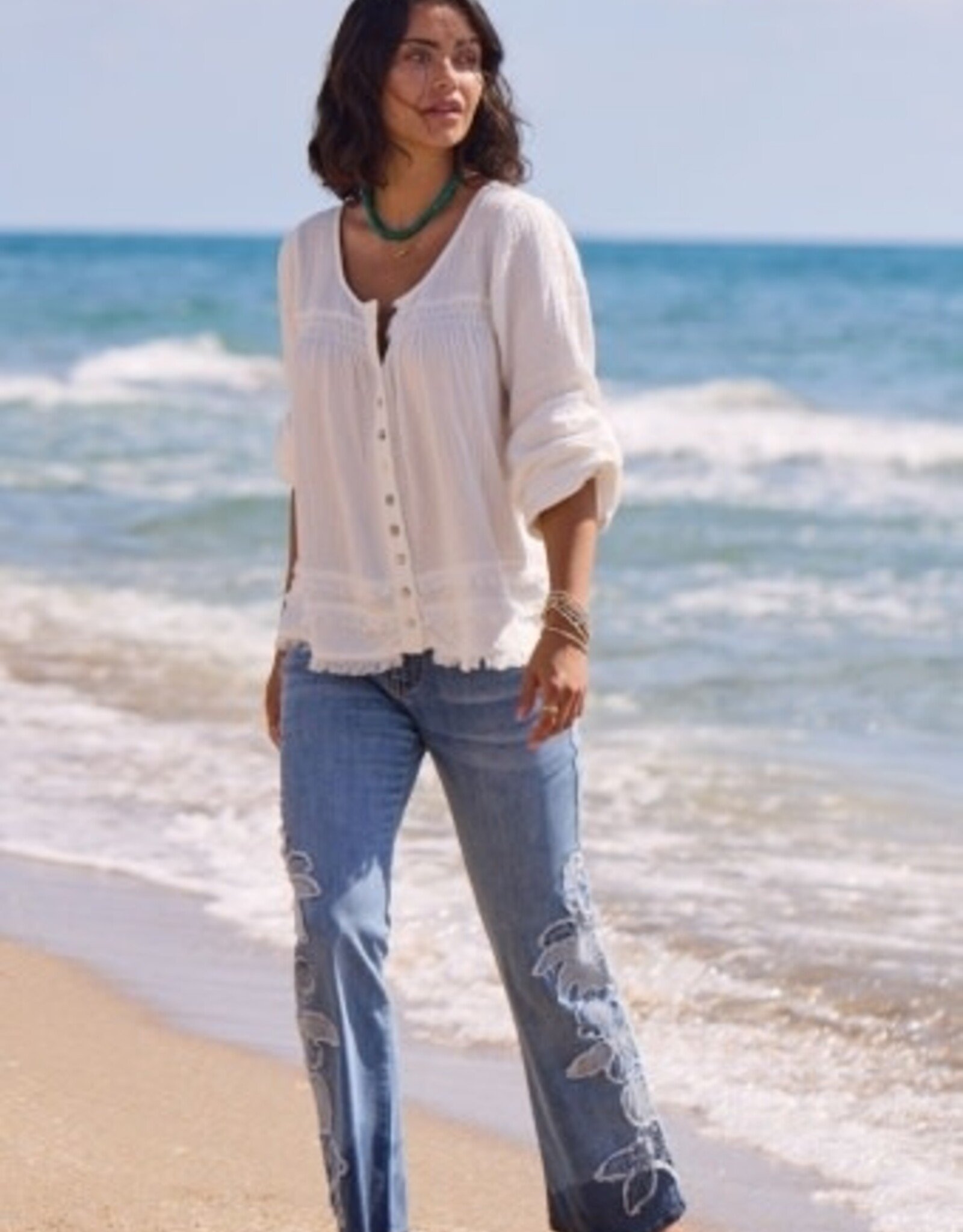 TRIBAL Gauze Button Front  Blouse