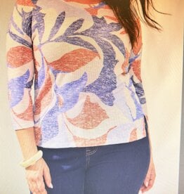 TRIBAL 3/4 Sleeve Floral Crewneck Top