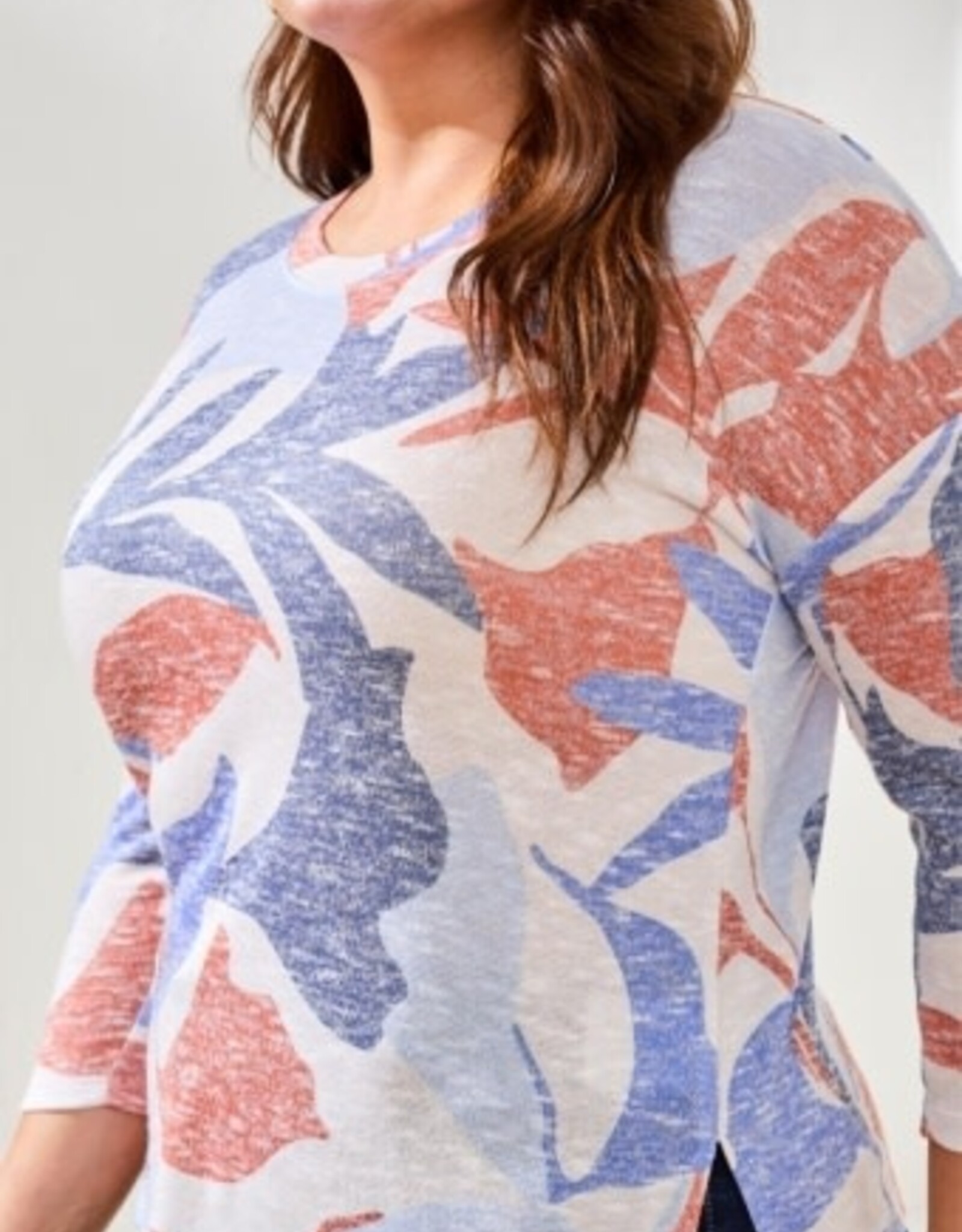 TRIBAL 3/4 Sleeve Floral Crewneck Top