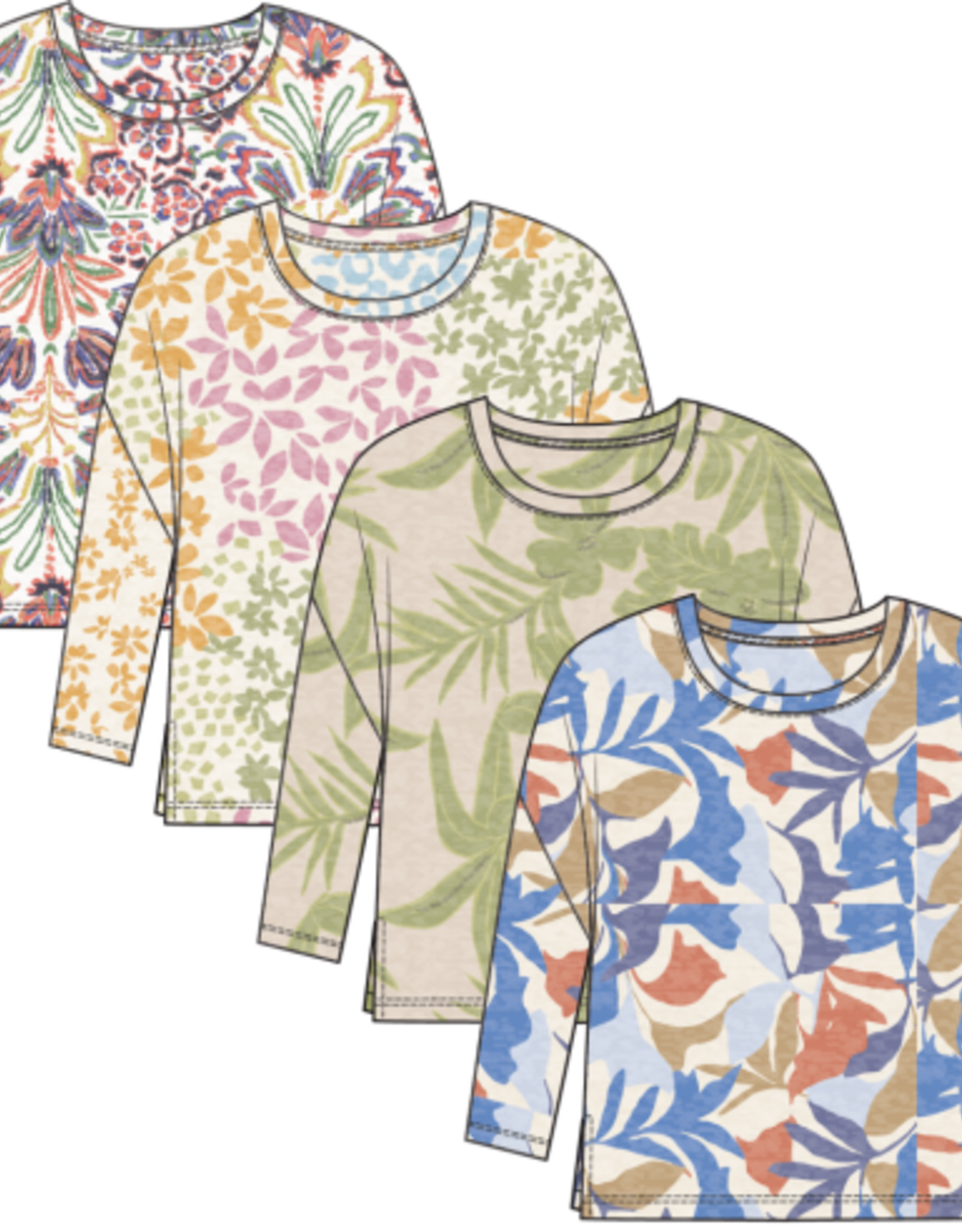 TRIBAL 3/4 Sleeve Floral Crewneck Top