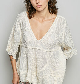 POL Clothing Vneck Vintage Crochet Top