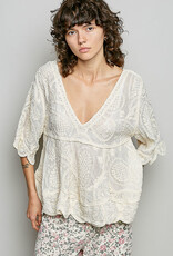 POL Clothing Vneck Vintage Crochet Top