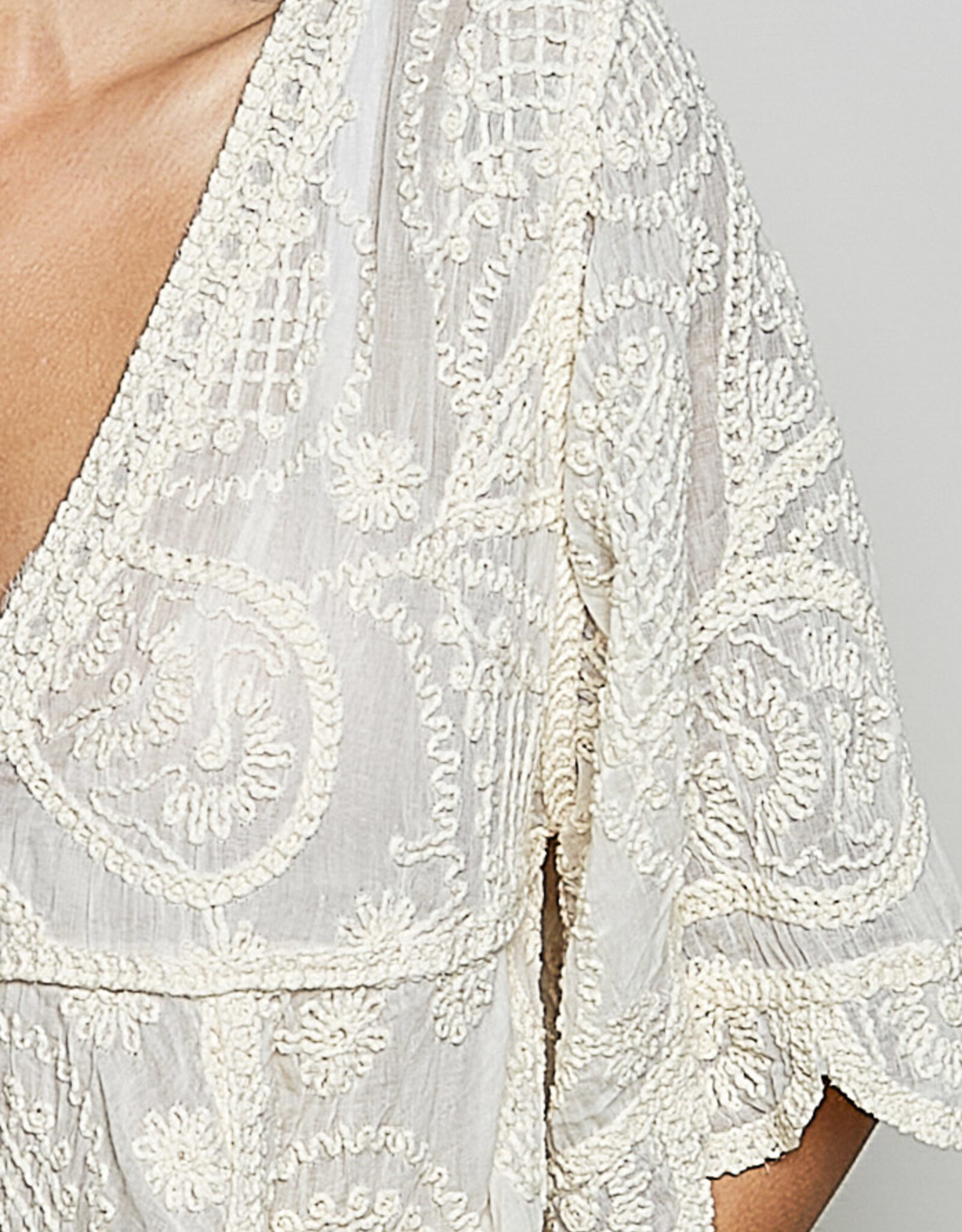 POL Clothing Vneck Vintage Crochet Top