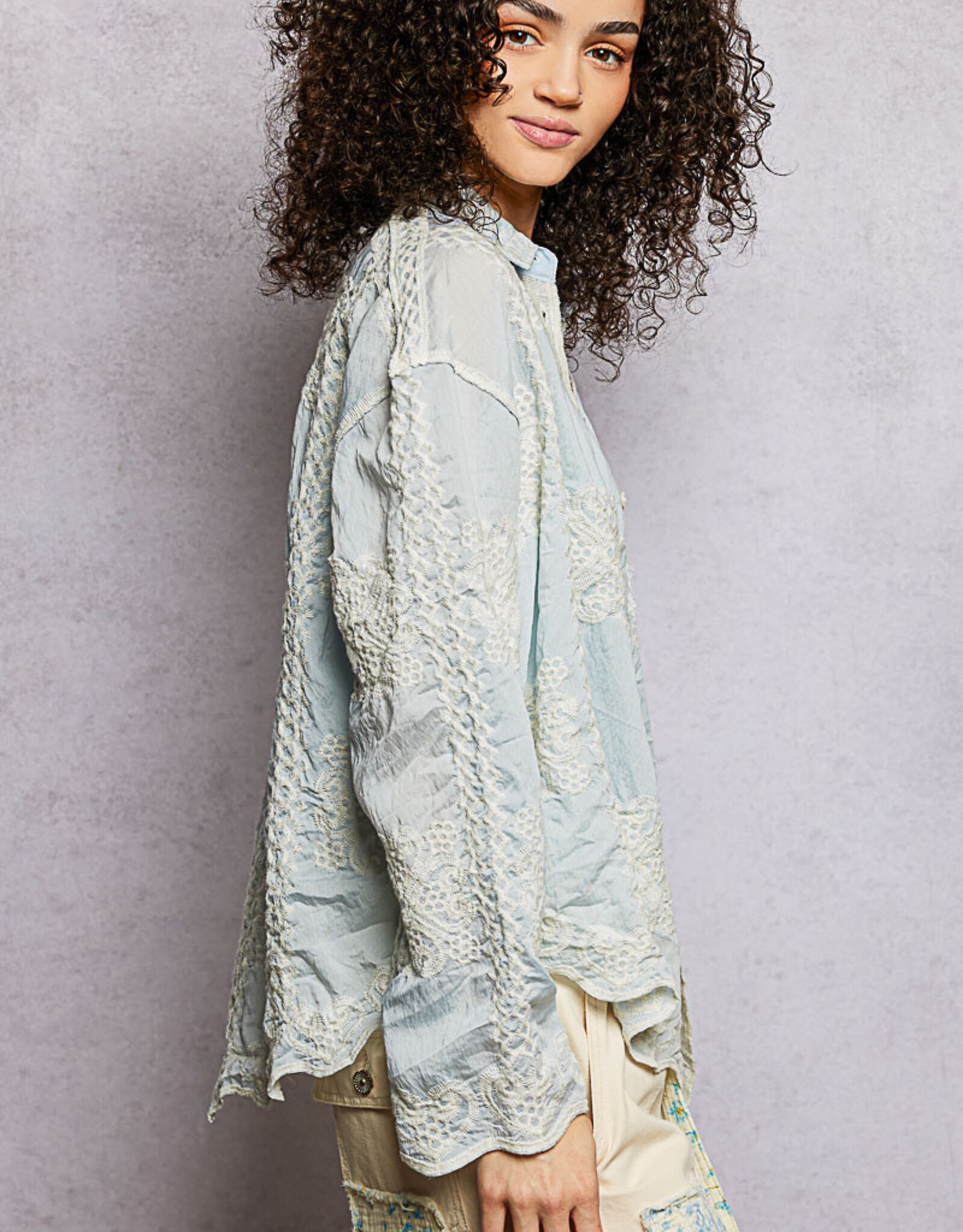 POL Clothing Embroidered Lace Shirt