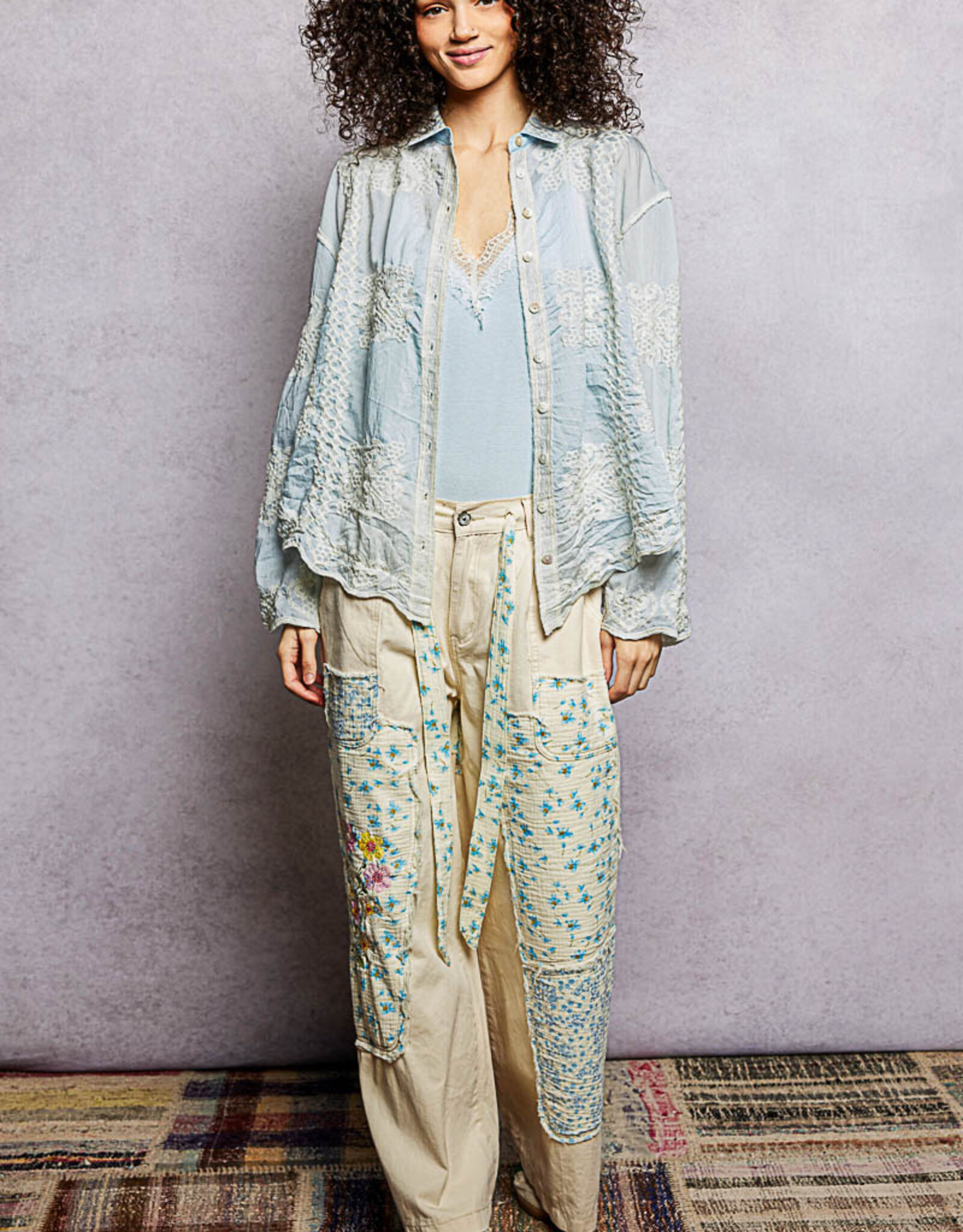 POL Clothing Embroidered Lace Shirt