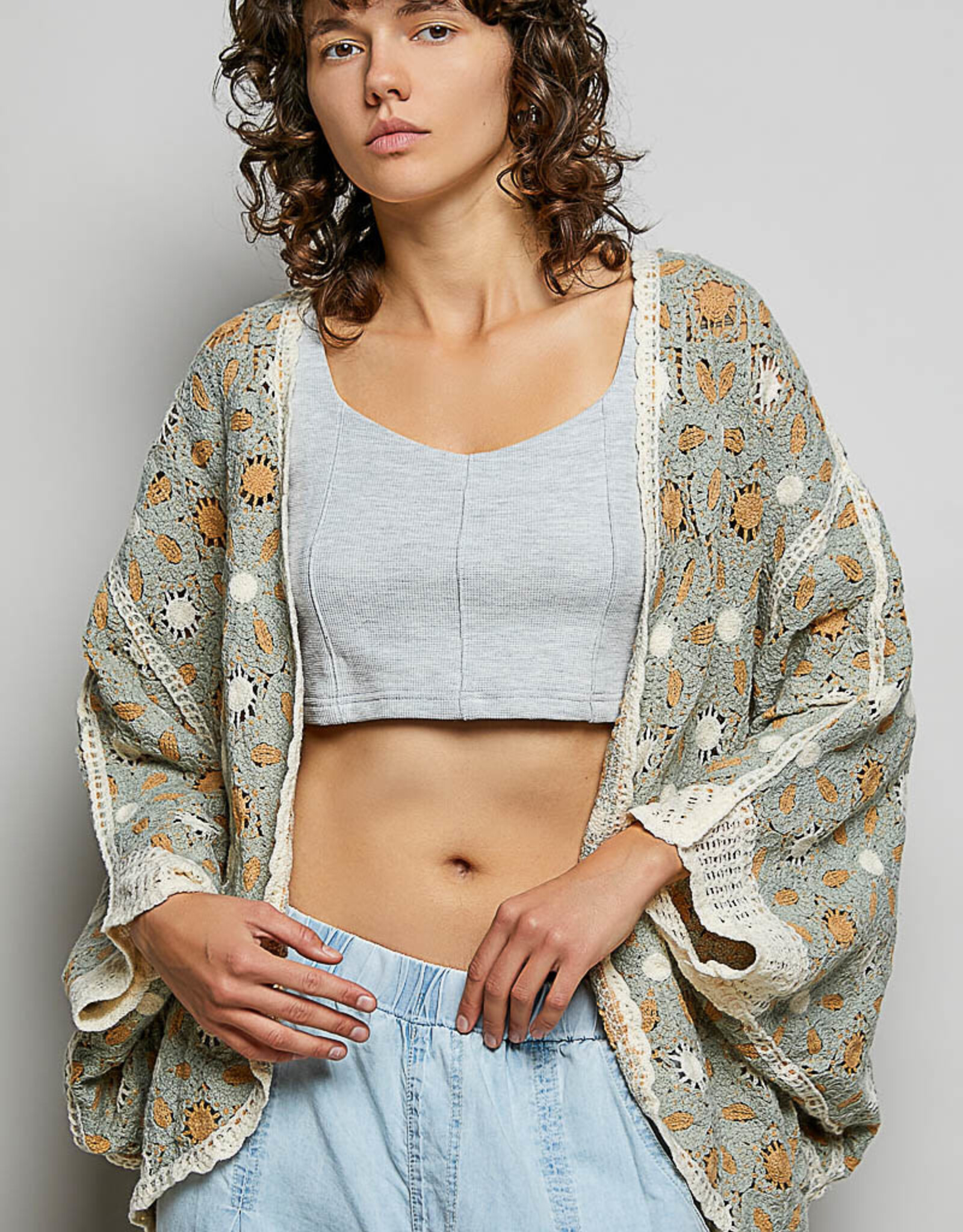 POL Clothing Dolman Crochet Sweater