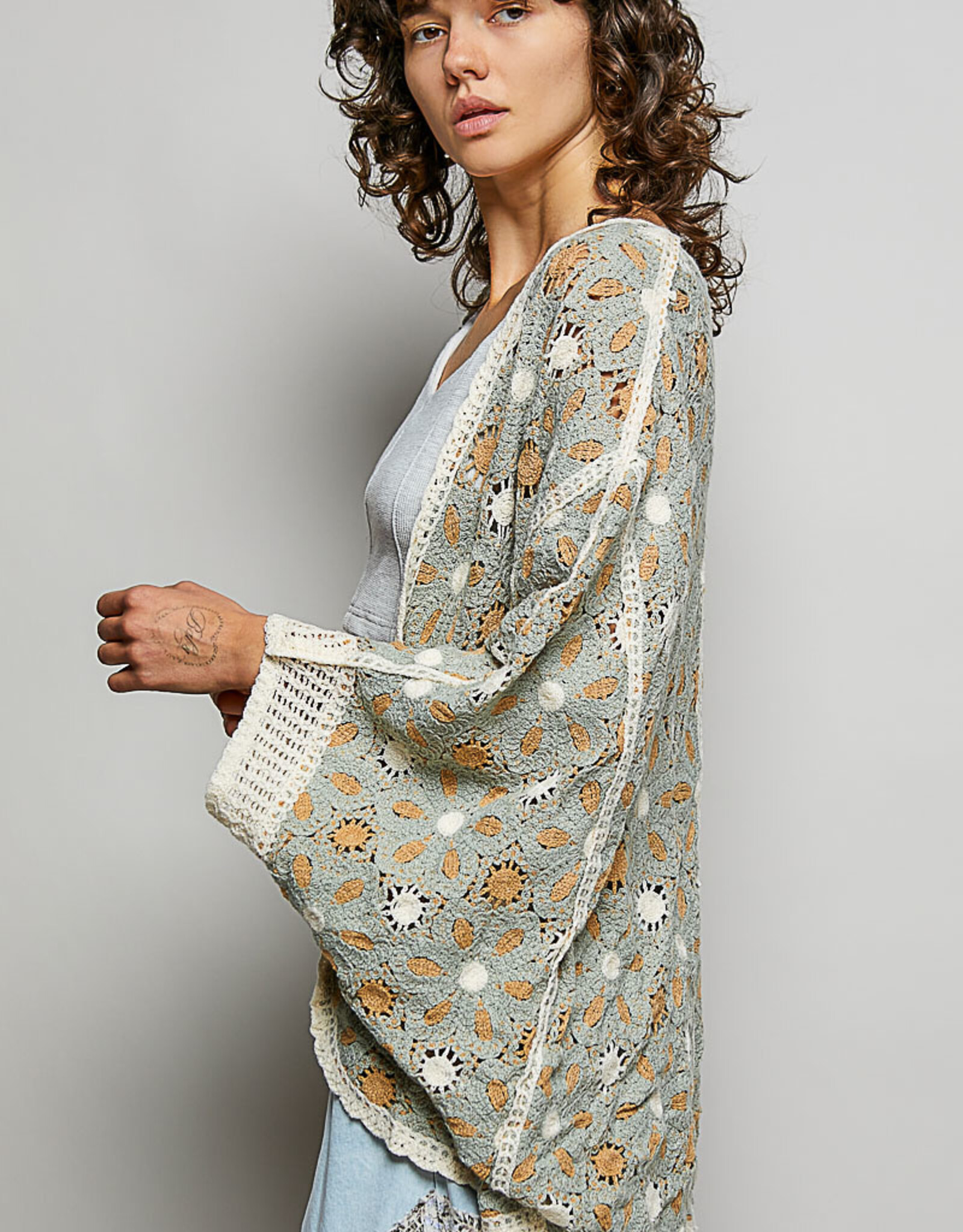 POL Clothing Dolman Crochet Sweater