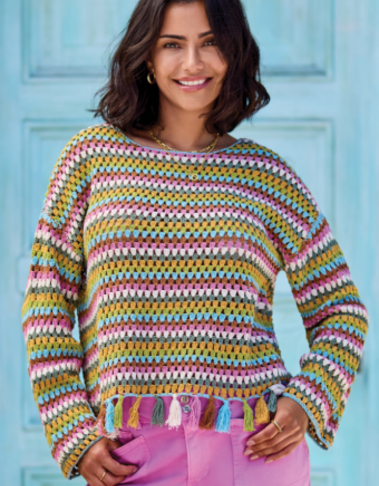 TRIBAL Open Knit Tassel Sweater