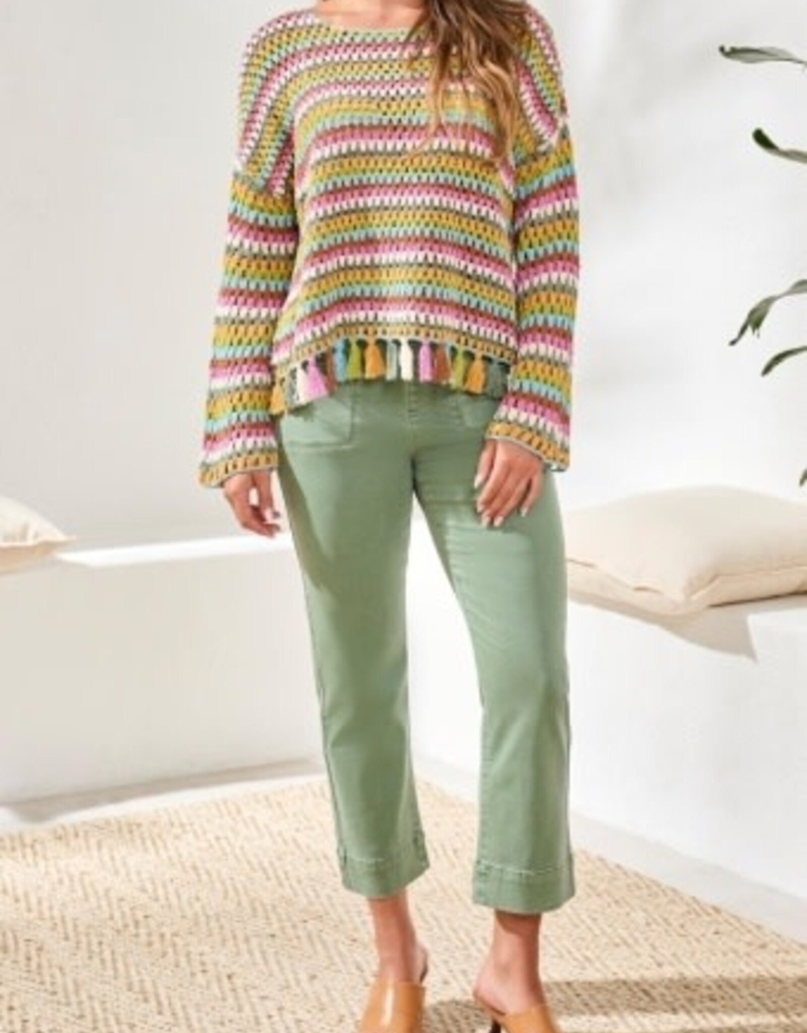 TRIBAL Open Knit Tassel Sweater