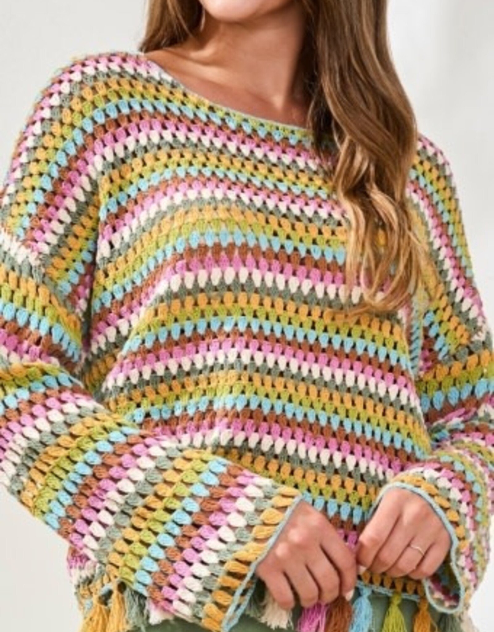 TRIBAL Open Knit Tassel Sweater