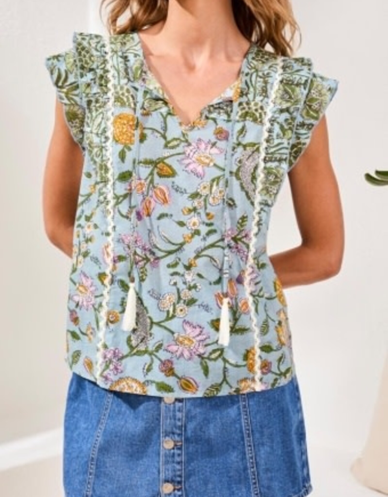 TRIBAL Poplin Mixed Print Blouse