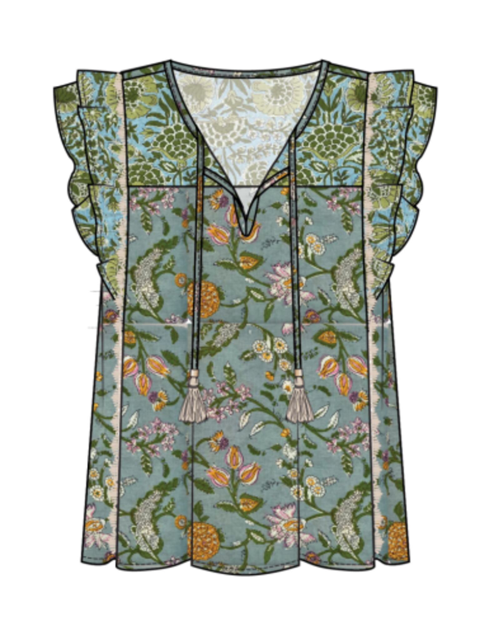 TRIBAL Poplin Mixed Print Blouse