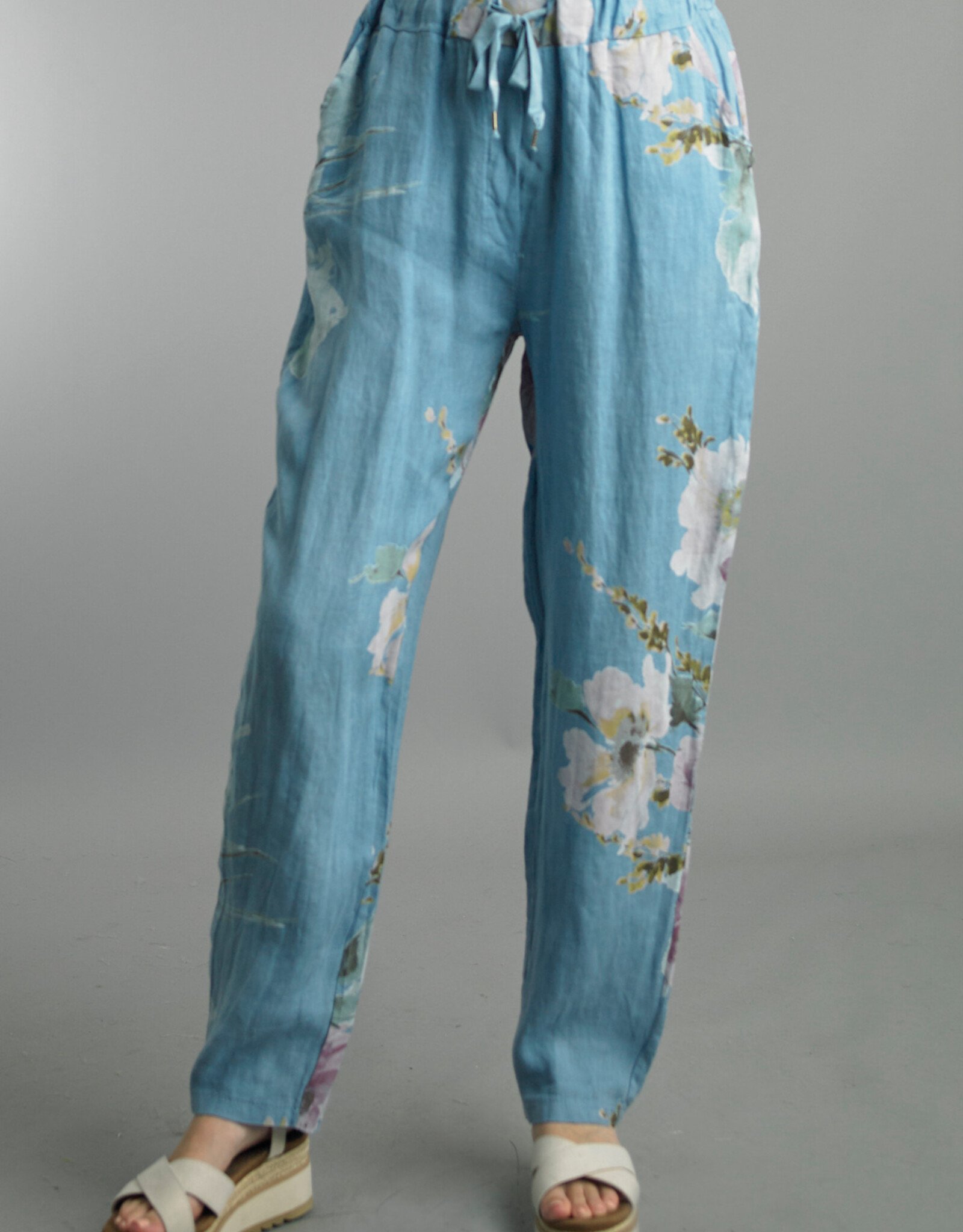 Tempo Paris Tie Front Floral Linen Pant