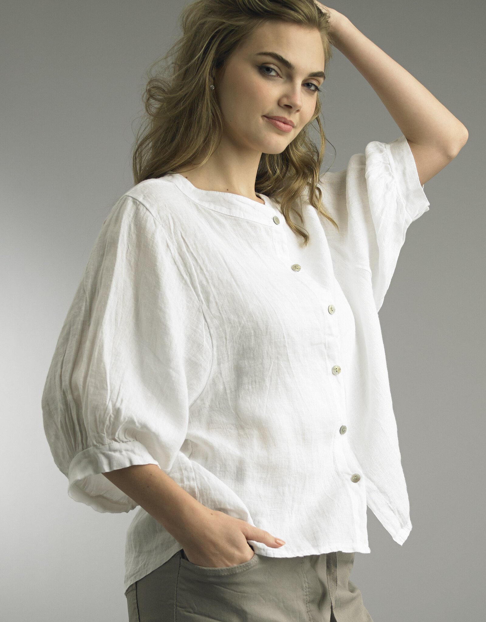 Tempo Paris Button Front Linen Blouse