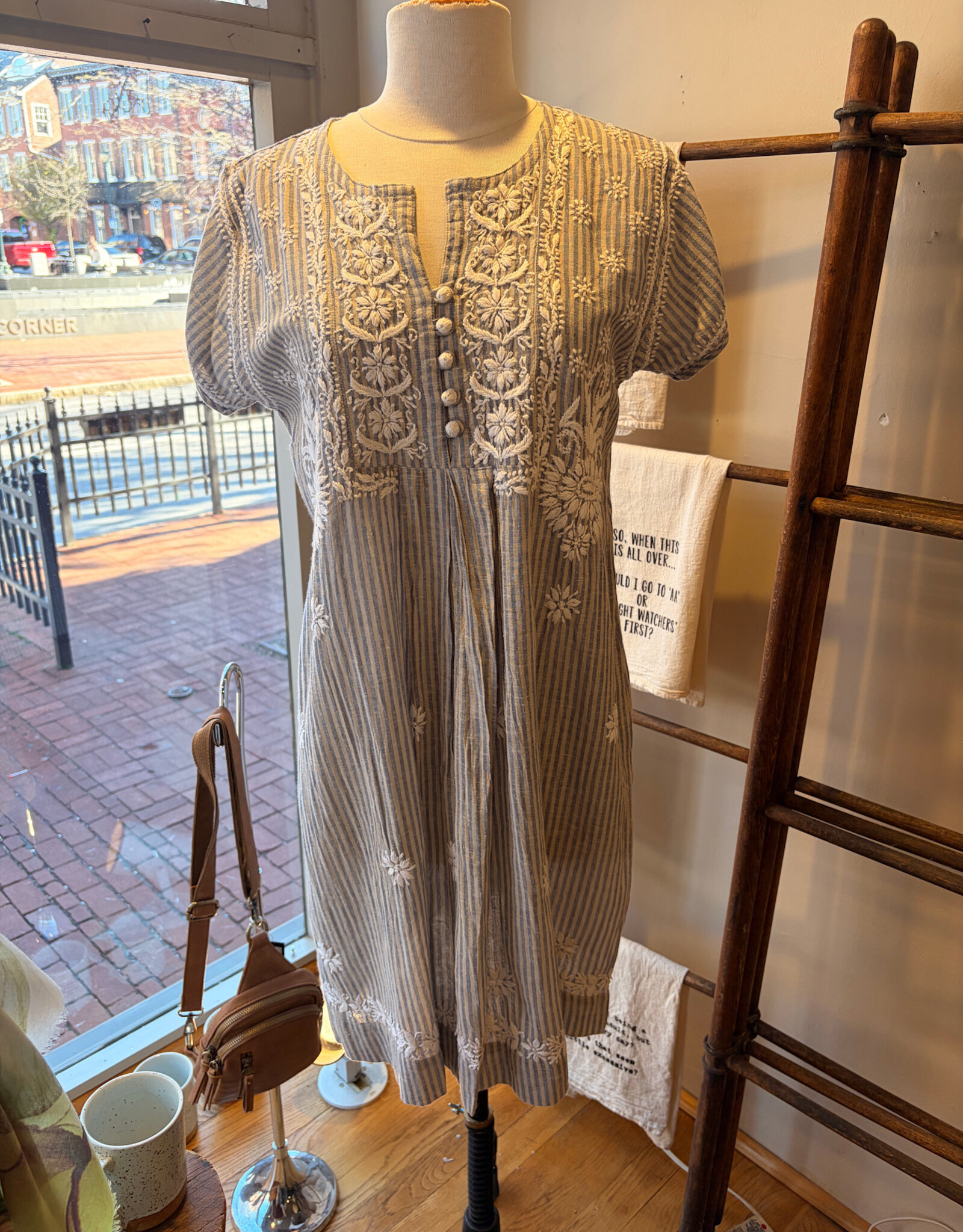 Dolma Embroidered Stripe Dress