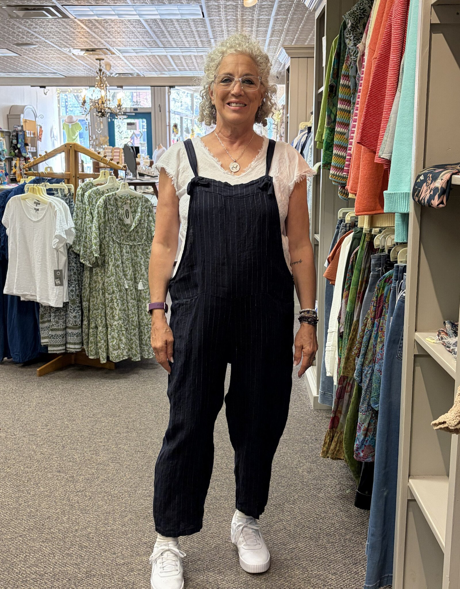 Saga Striped LInen Overalls