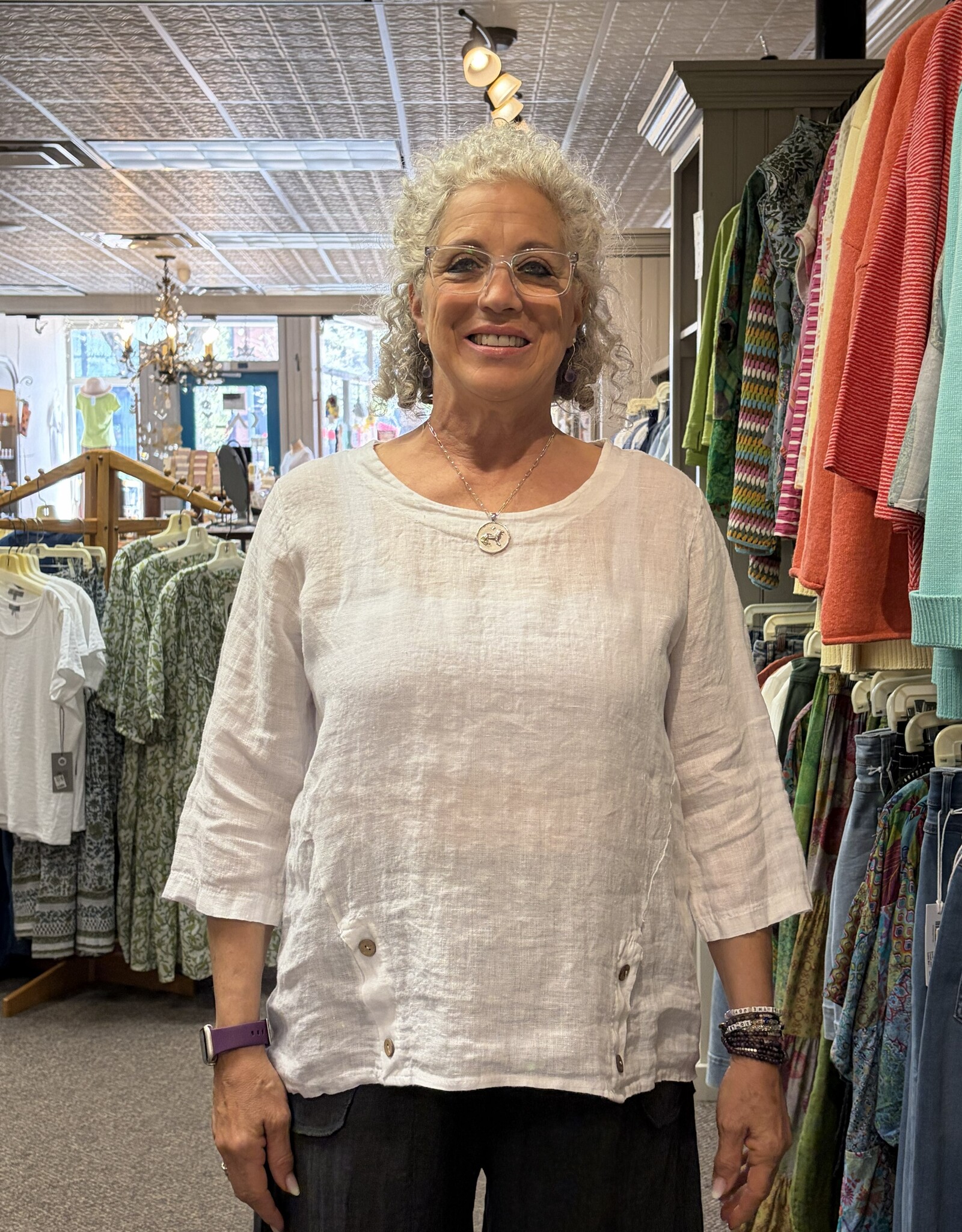 Saga Button Hem Linen Top