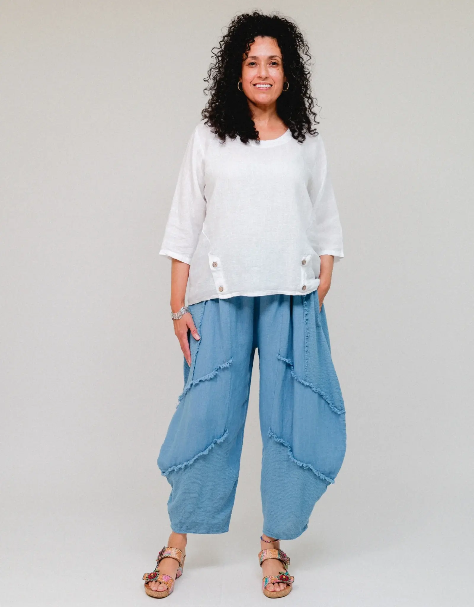 Saga Button Hem Linen Top