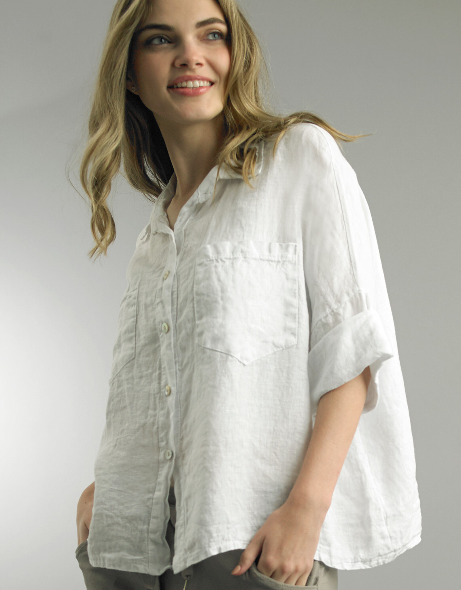 Tempo Paris Linen Cropped Shirt