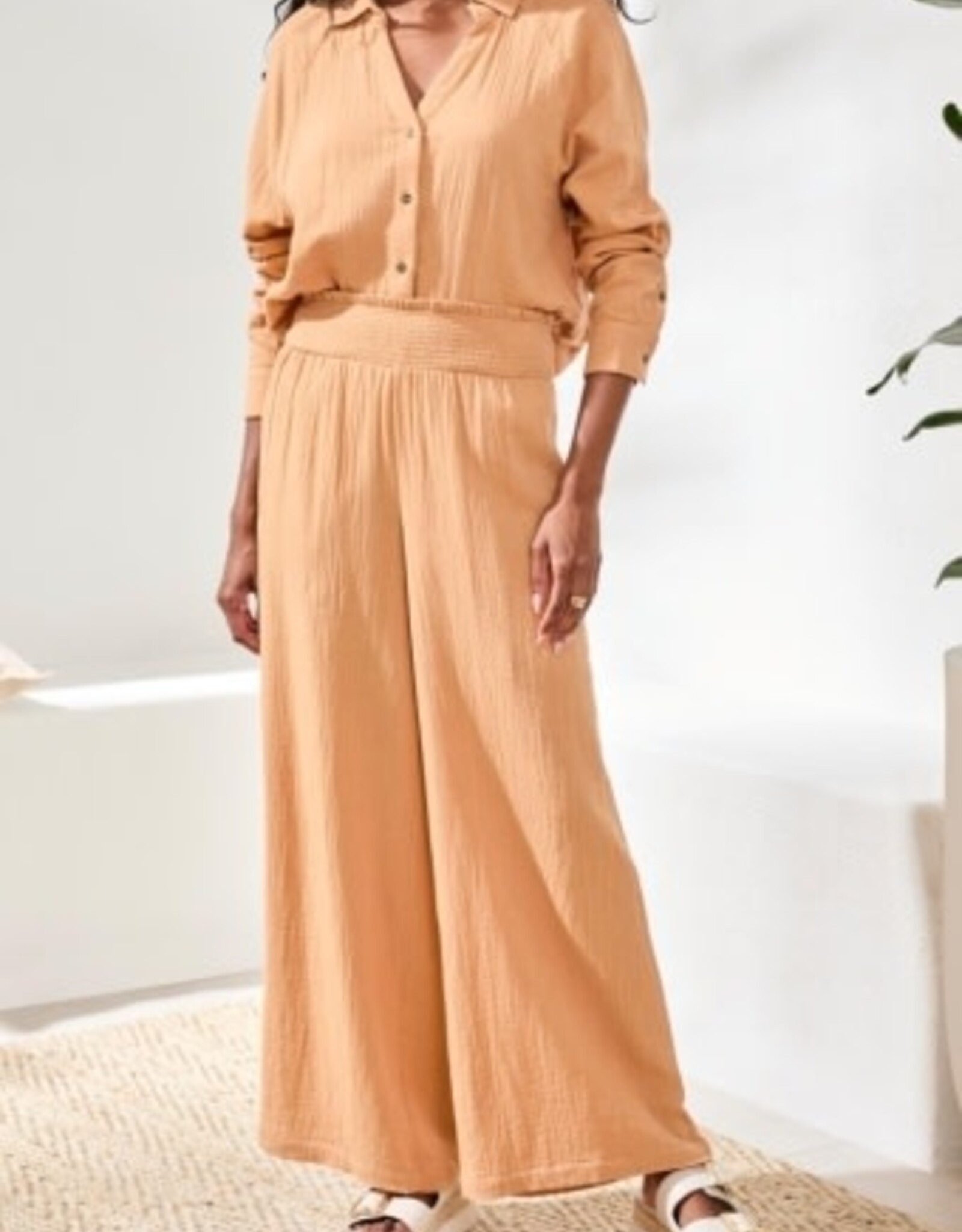 TRIBAL Smocked Flare Gauze Pant