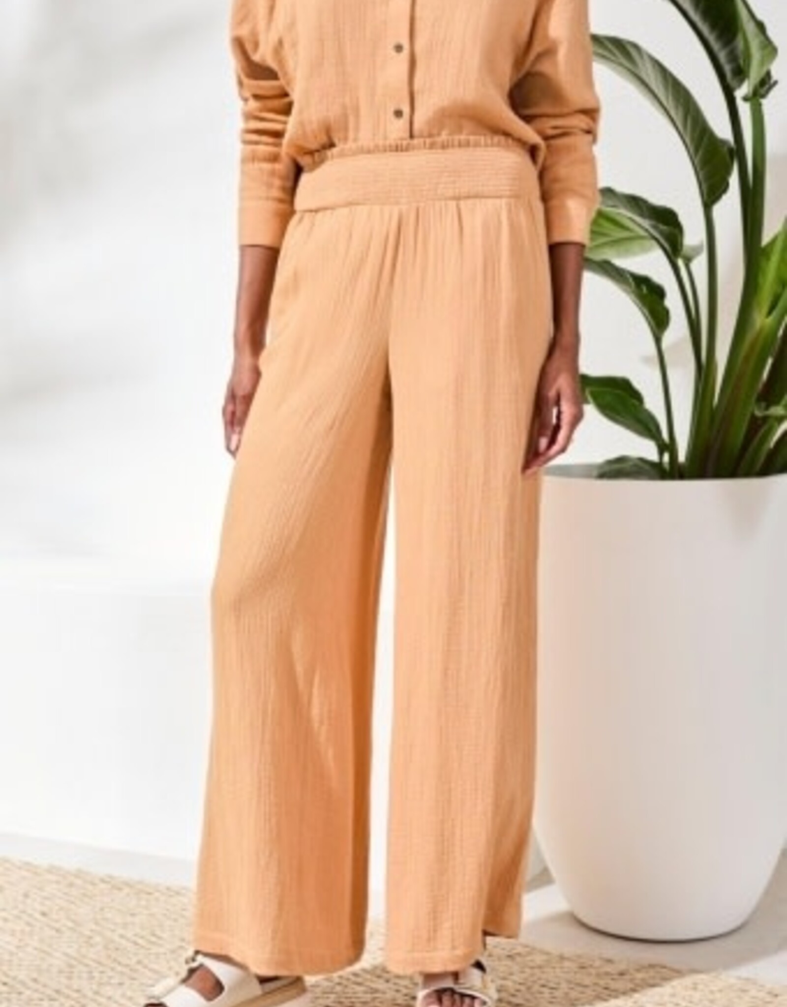 TRIBAL Smocked Flare Gauze Pant