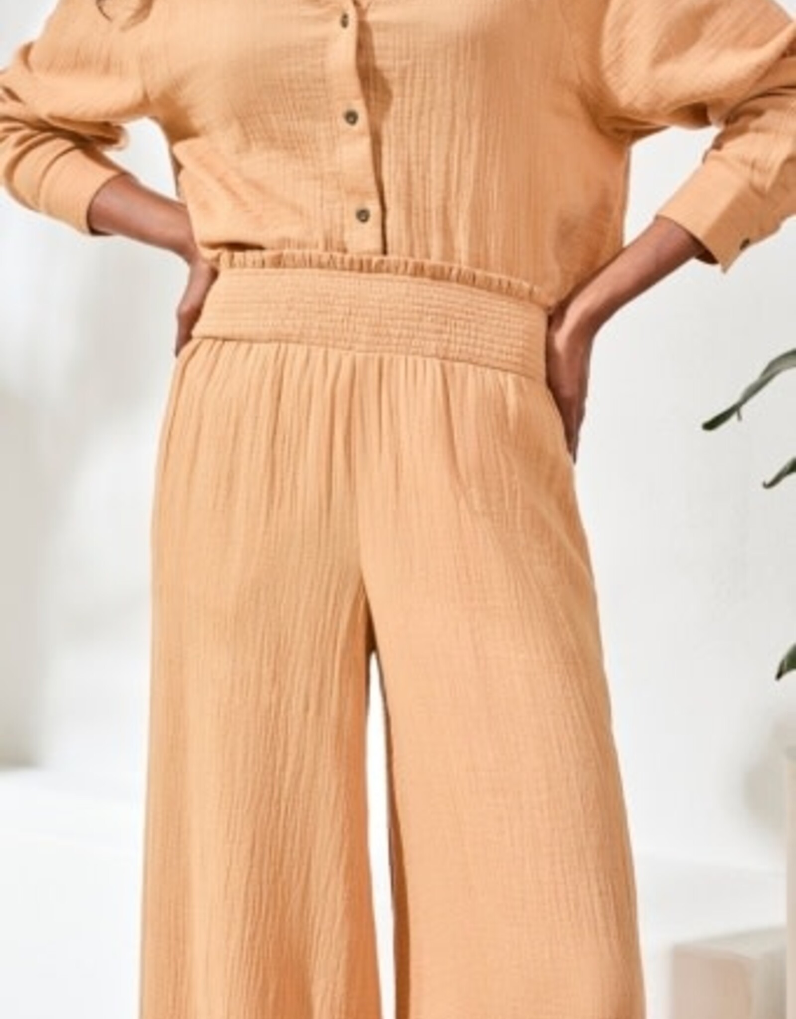 TRIBAL Smocked Flare Gauze Pant