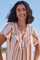 TRIBAL Raw Edge Striped Smock Blouse