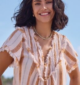 TRIBAL Raw Edge Striped Smock Blouse