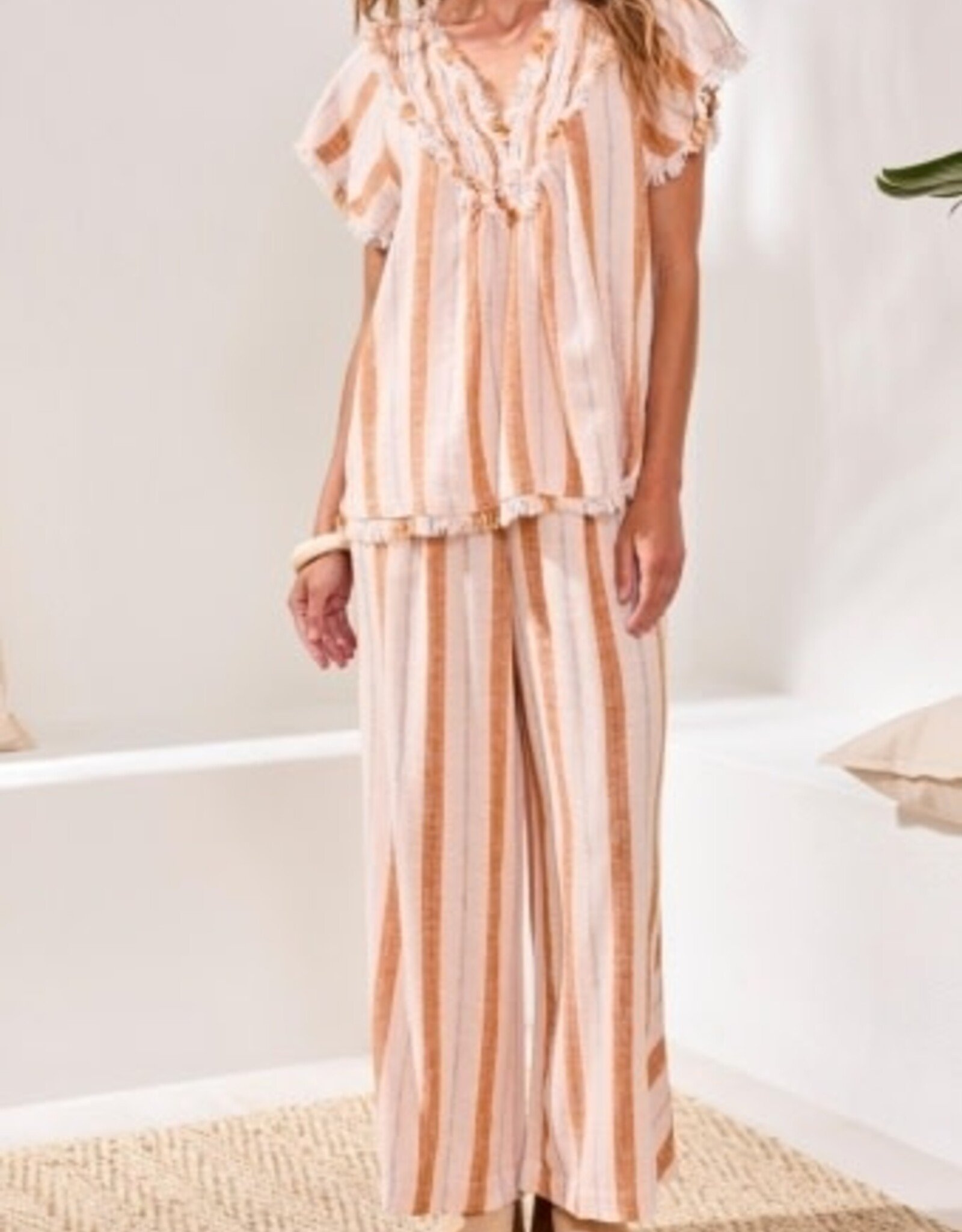 TRIBAL Raw Edge Striped Smock Blouse