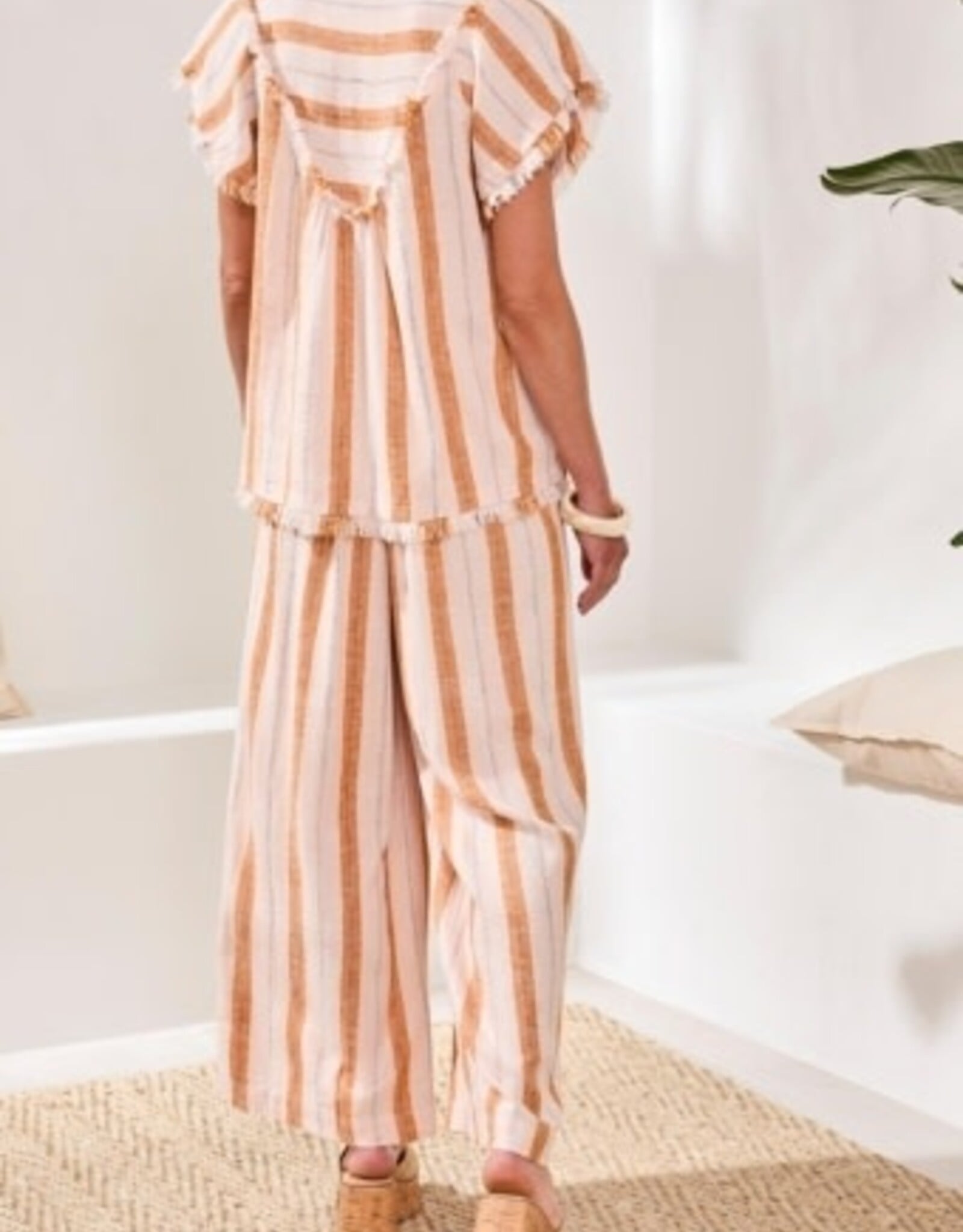 TRIBAL Raw Edge Striped Smock Blouse