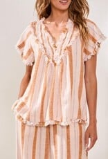TRIBAL Raw Edge Striped Smock Blouse