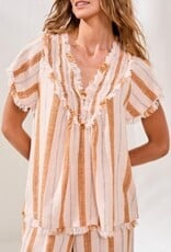 TRIBAL Raw Edge Striped Smock Blouse