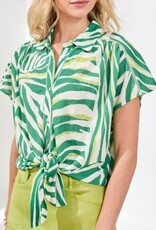 TRIBAL Botanical Tie Front Button-Up Blouse