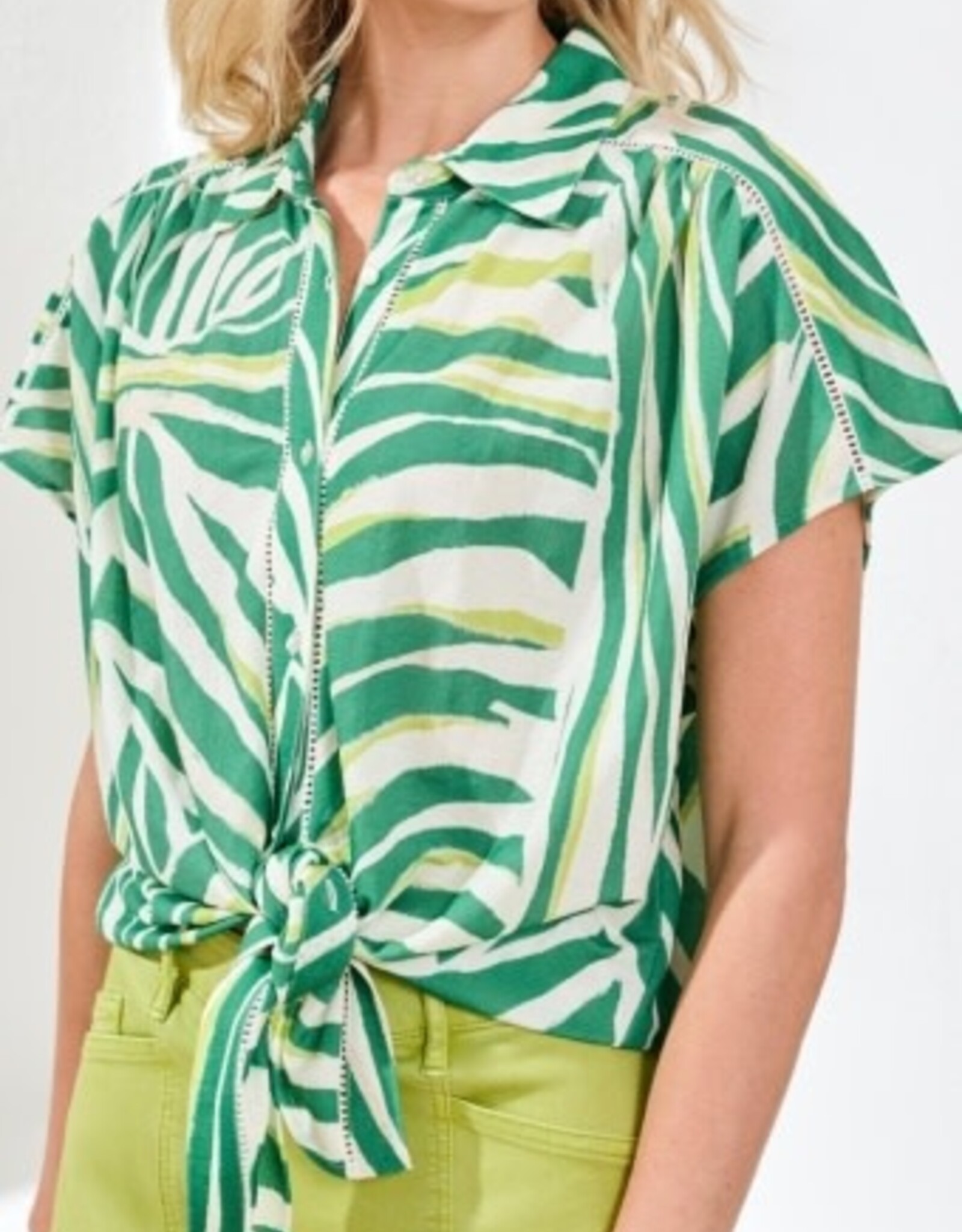 TRIBAL Botanical Tie Front Button-Up Blouse