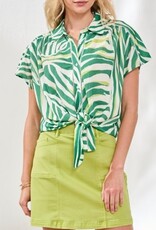 TRIBAL Botanical Tie Front Button-Up Blouse