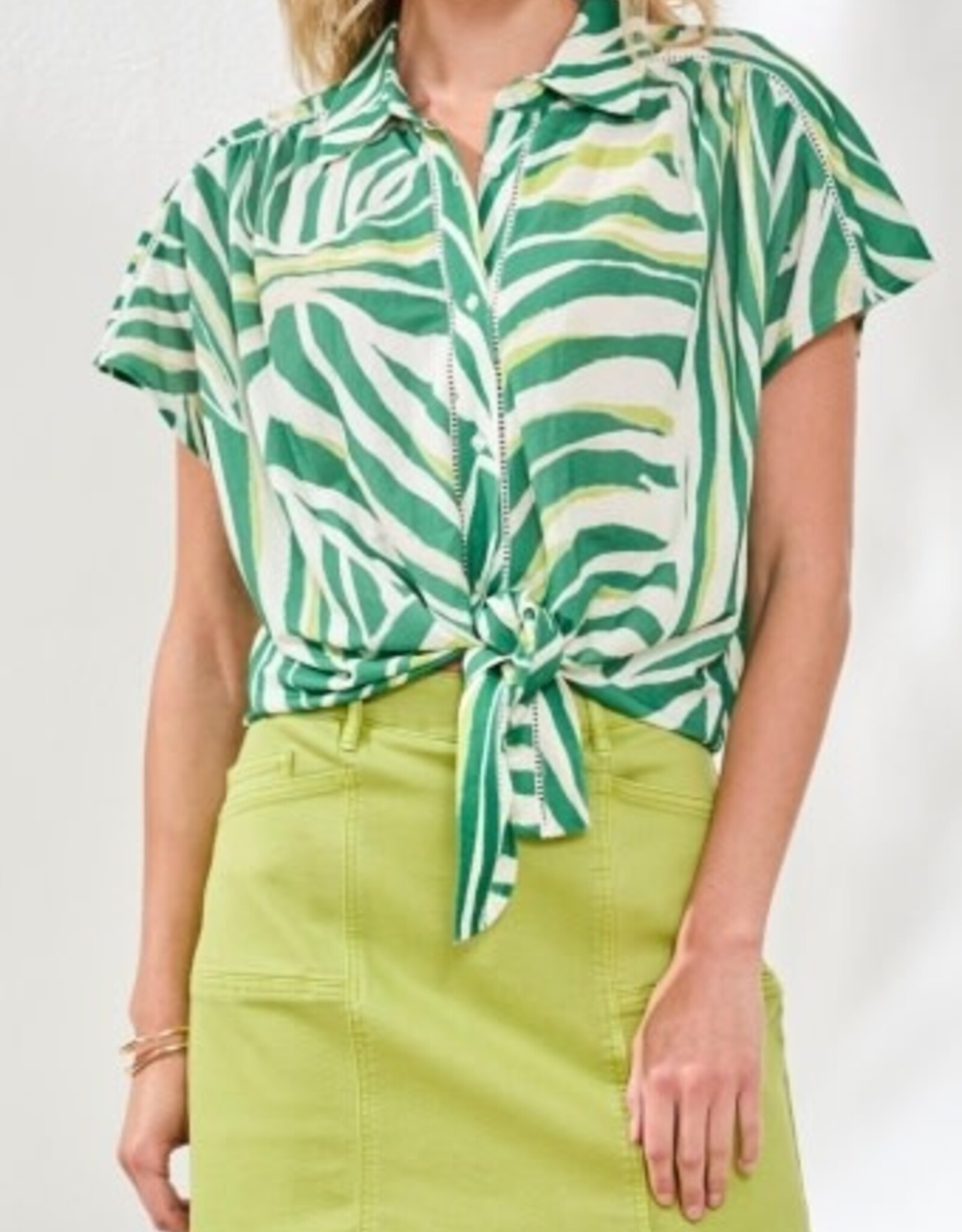 TRIBAL Botanical Tie Front Button-Up Blouse